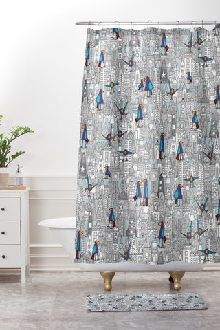 Sharon Turner Birds And Rockets Shower Curtain And Mat