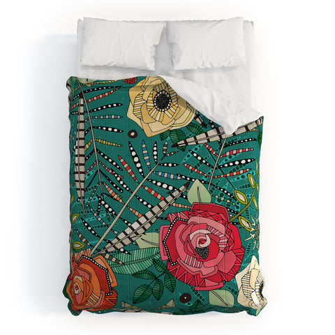 Sharon Turner boho winter floral teal Comforter