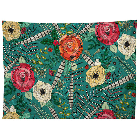 Sharon Turner boho winter floral teal Tapestry