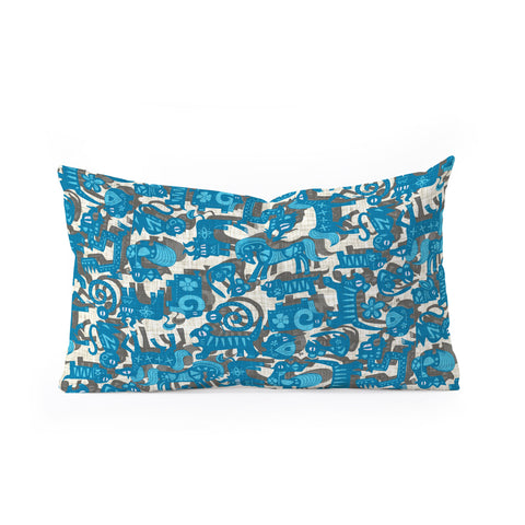 Sharon Turner Chinese Animals Blue Oblong Throw Pillow