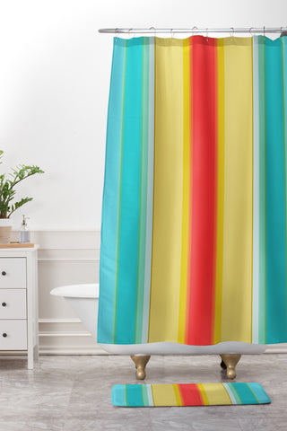 Sharon Turner deckchair stripe Shower Curtain And Mat