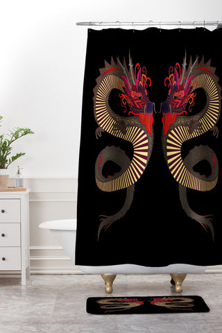 Sharon Turner Dragon Ink Shower Curtain And Mat