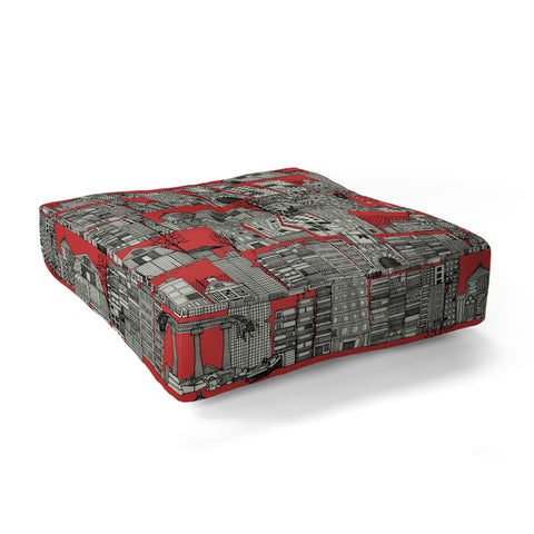 Sharon Turner dystopian toile red Floor Pillow Square