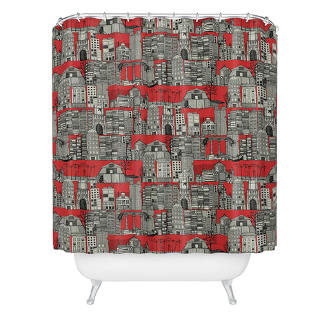 Sharon Turner dystopian toile red Shower Curtain