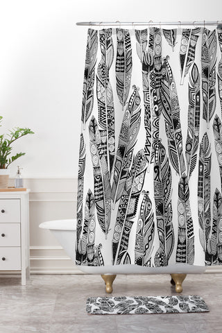 Sharon Turner geo feathers Shower Curtain And Mat