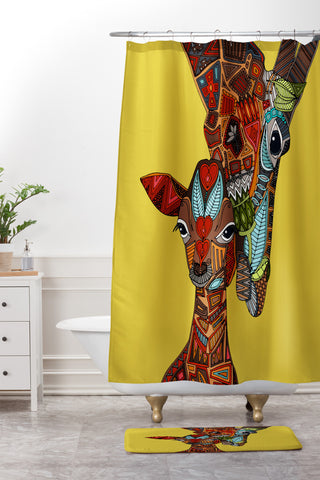 Sharon Turner Giraffe Love Ochre Shower Curtain And Mat