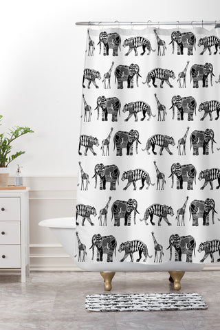 Sharon Turner Graphic Zoo Shower Curtain And Mat