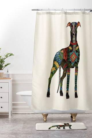 Sharon Turner greyhound ivory Shower Curtain And Mat