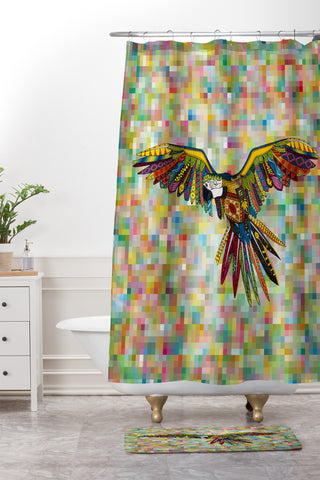 Sharon Turner Harlequin Parrot Shower Curtain And Mat