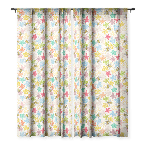Sharon Turner Indian Summer flowers and bees Sheer Window Curtain