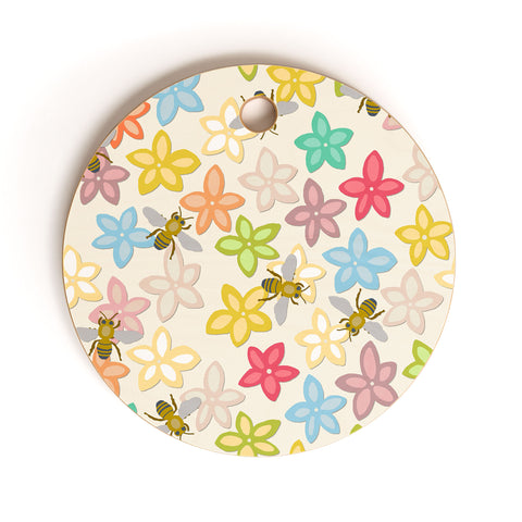Sharon Turner Indian Summer flowers and bees Cutting Board Round