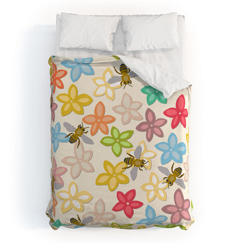 Sharon Turner Indian Summer flowers and bees Duvet Cover