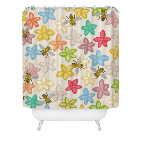 Sharon Turner Indian Summer flowers and bees Shower Curtain