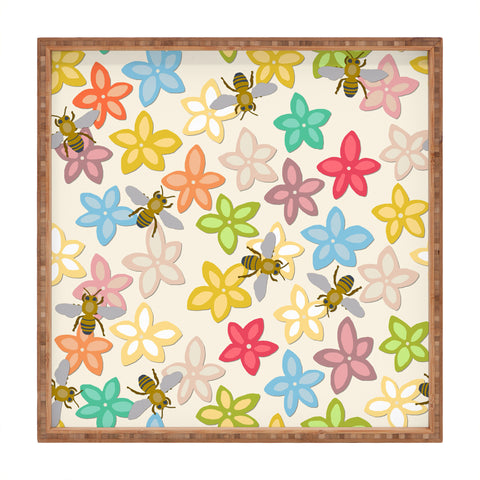 Sharon Turner Indian Summer flowers and bees Square Tray