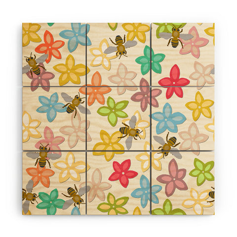 Sharon Turner Indian Summer flowers and bees Wood Wall Mural