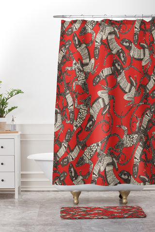 Sharon Turner just lizards red Shower Curtain And Mat