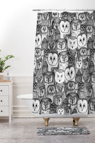 Sharon Turner just owls black white Shower Curtain And Mat