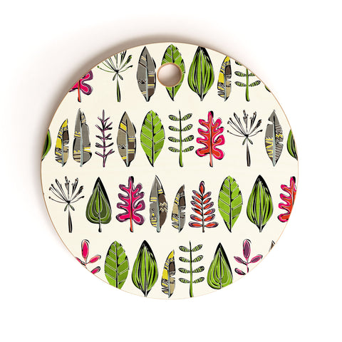 Sharon Turner Leaves And Feathers Cutting Board Round