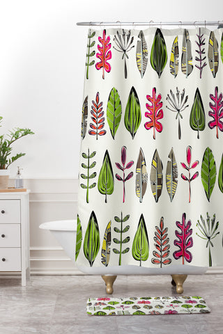 Sharon Turner Leaves And Feathers Shower Curtain And Mat