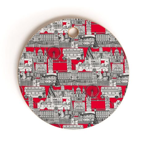 Sharon Turner London toile red Cutting Board Round