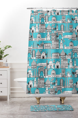Sharon Turner Los Angeles Blue Shower Curtain And Mat