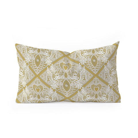 Sharon Turner love bird lace gold Oblong Throw Pillow