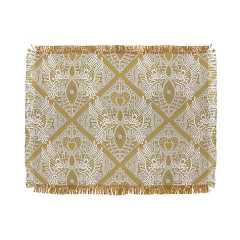 Sharon Turner love bird lace gold Throw Blanket