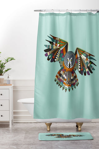 Sharon Turner night owl mint Shower Curtain And Mat
