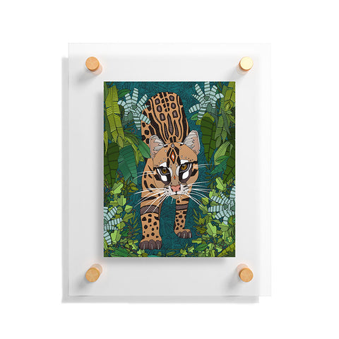 Sharon Turner ocelot jungle teal Floating Acrylic Print