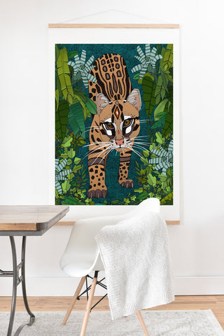 Sharon Turner ocelot jungle teal Art Print And Hanger