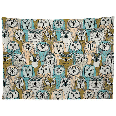 Sharon Turner owls limited gold blue Tapestry