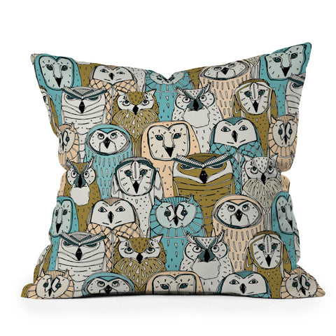 Sharon Turner owls limited gold blue Throw Pillow