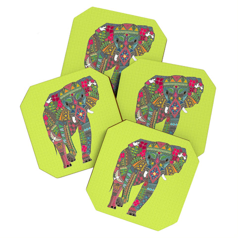 Sharon Turner Painted Elephant Chartreuse Coaster Set