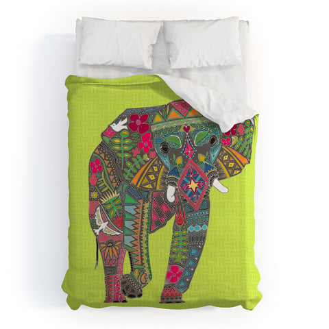 Sharon Turner Painted Elephant Chartreuse Duvet Cover