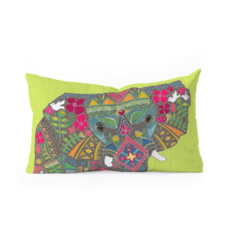 Sharon Turner Painted Elephant Chartreuse Oblong Throw Pillow