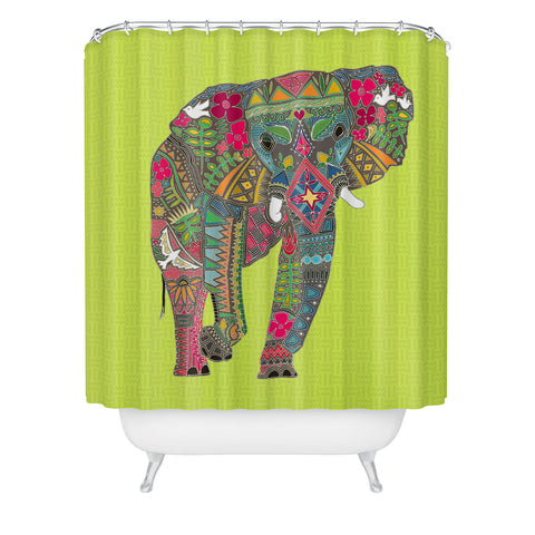 Sharon Turner Painted Elephant Chartreuse Shower Curtain
