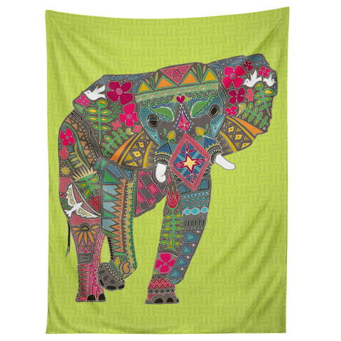 Sharon Turner Painted Elephant Chartreuse Tapestry