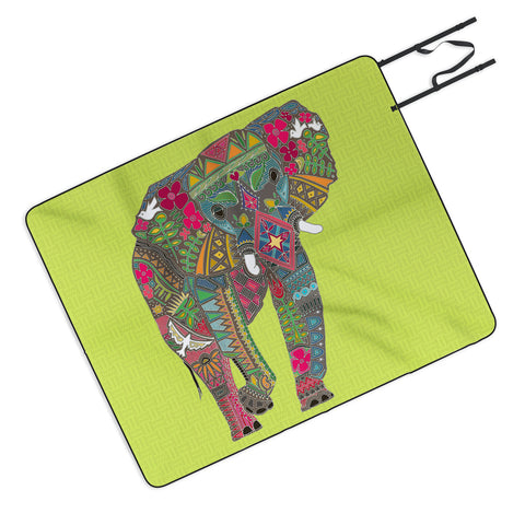 Sharon Turner Painted Elephant Chartreuse Picnic Blanket
