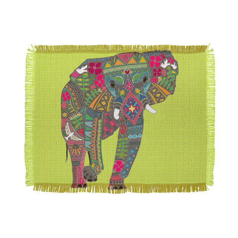 Sharon Turner Painted Elephant Chartreuse Throw Blanket