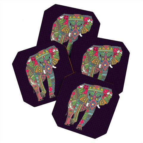 Sharon Turner Painted Elephant Purple Coaster Set