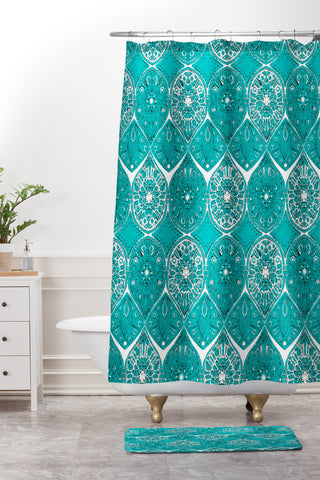 Sharon Turner Saffreya Turquoise Shower Curtain And Mat
