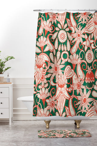 Sharon Turner sarilmak green orange Shower Curtain And Mat