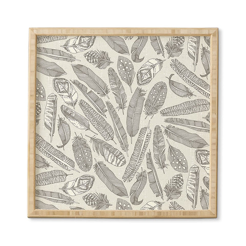 Sharon Turner scattered feathers natural Framed Wall Art
