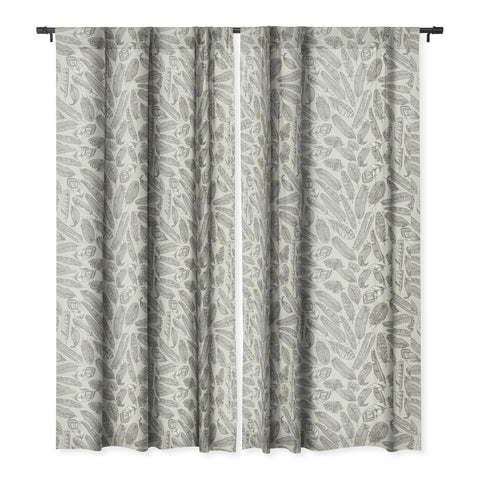 Sharon Turner scattered feathers natural Blackout Window Curtain