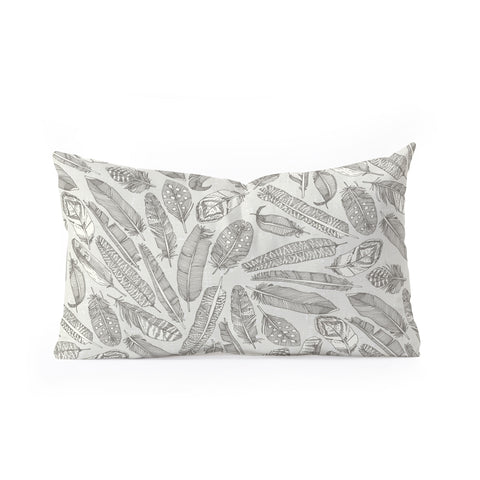 Sharon Turner scattered feathers natural Oblong Throw Pillow
