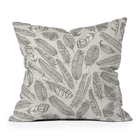 Sharon Turner scattered feathers natural Throw Pillow