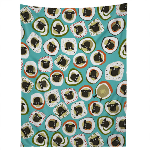 Sharon Turner sheep sushi blue Tapestry