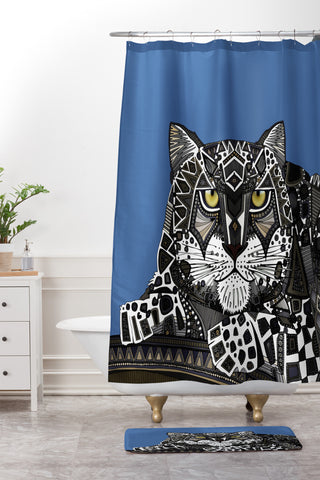 Sharon Turner snow leopard blue Shower Curtain And Mat