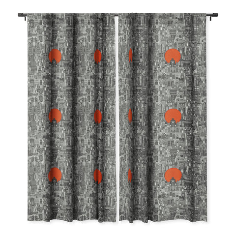 Sharon Turner space city red sun Blackout Window Curtain
