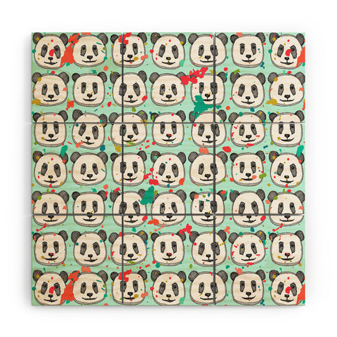 Sharon Turner splatter pop panda cookies mint Wood Wall Mural